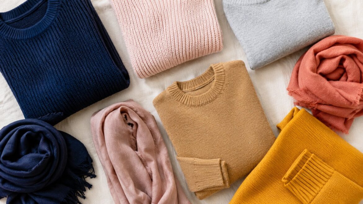 Prendas dobladas en distintos colores sobre fondo claro